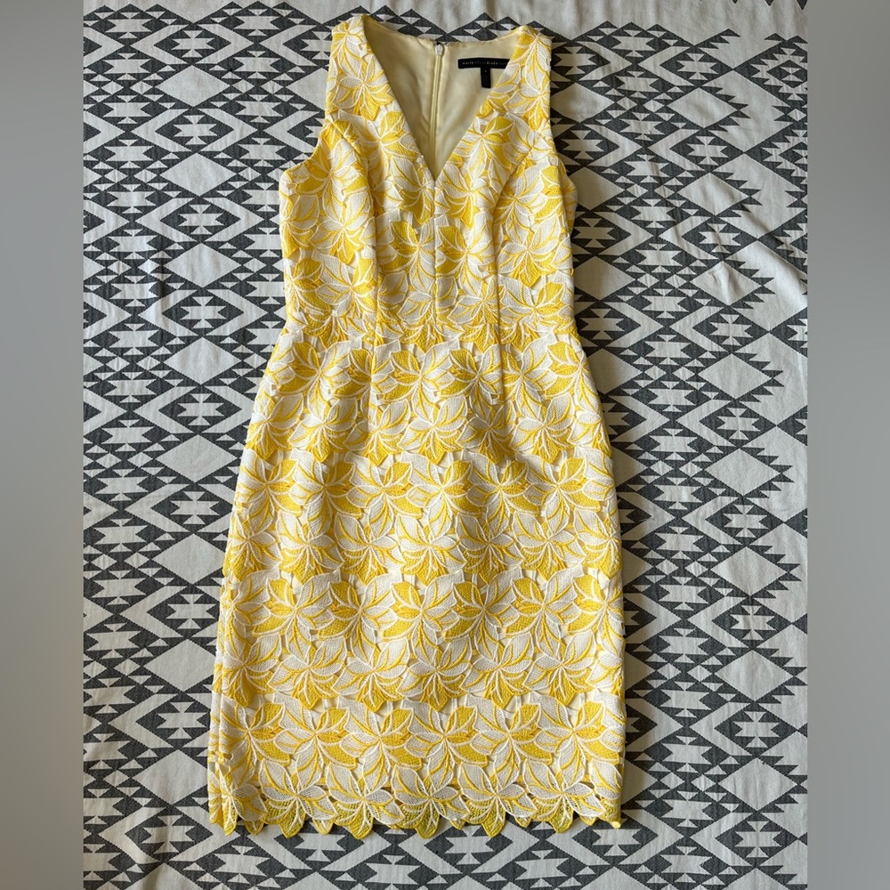 White House Black Market Yellow and White Floral Sheath Dress